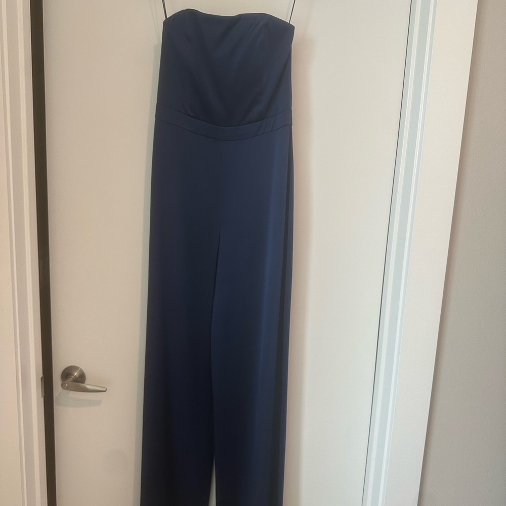 Alice + Olivia Blue Strapless Jumpsuit